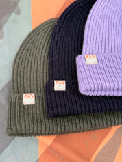 Malin Navy Cashmere + Merino Mix Ribbed Beanie