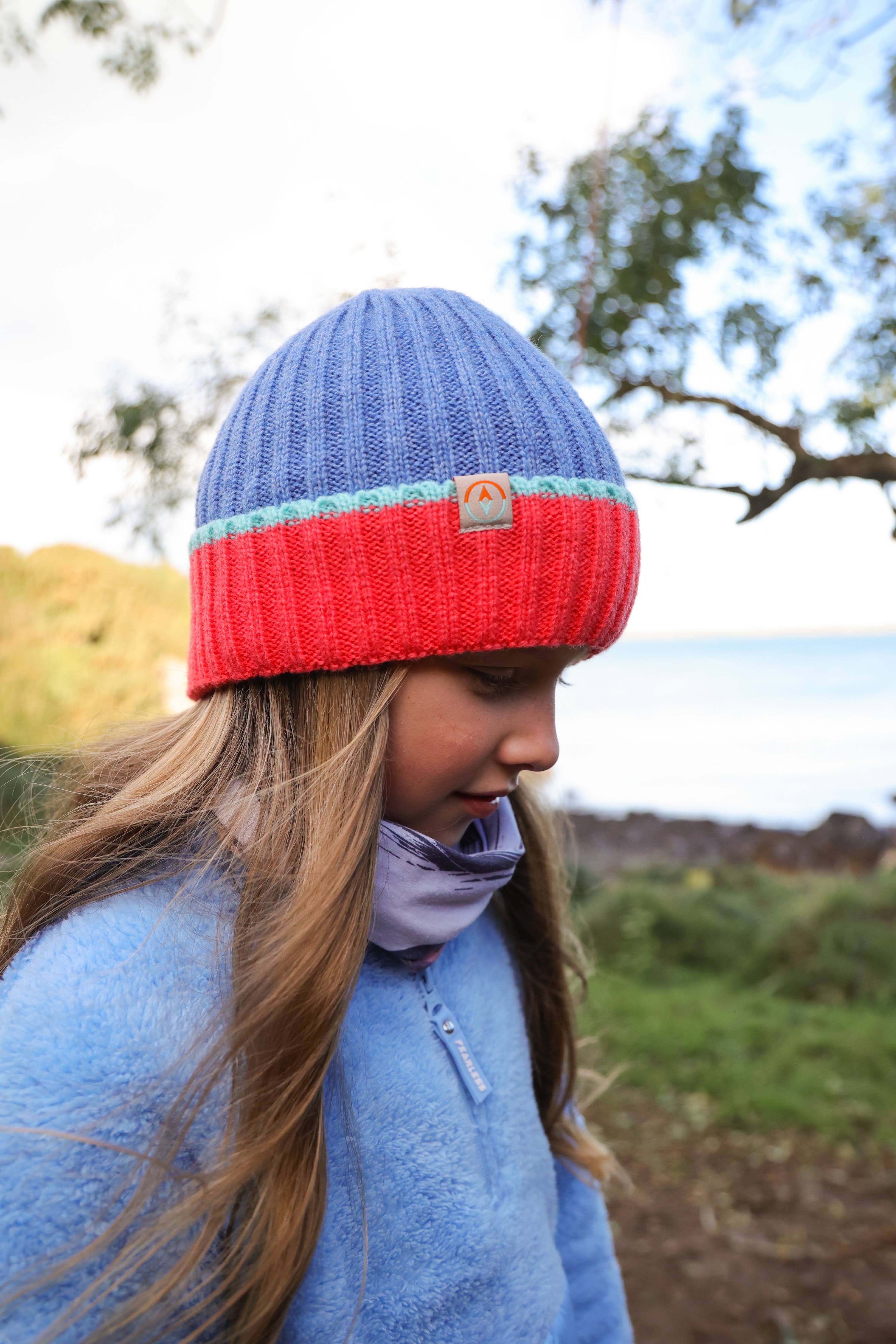 Orlock Junior Recycled Beanie - Sky, Coral + Aqua